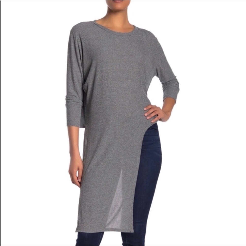 ASTR the Label Slate Blue Side Tie Ribbed Top Large NWT